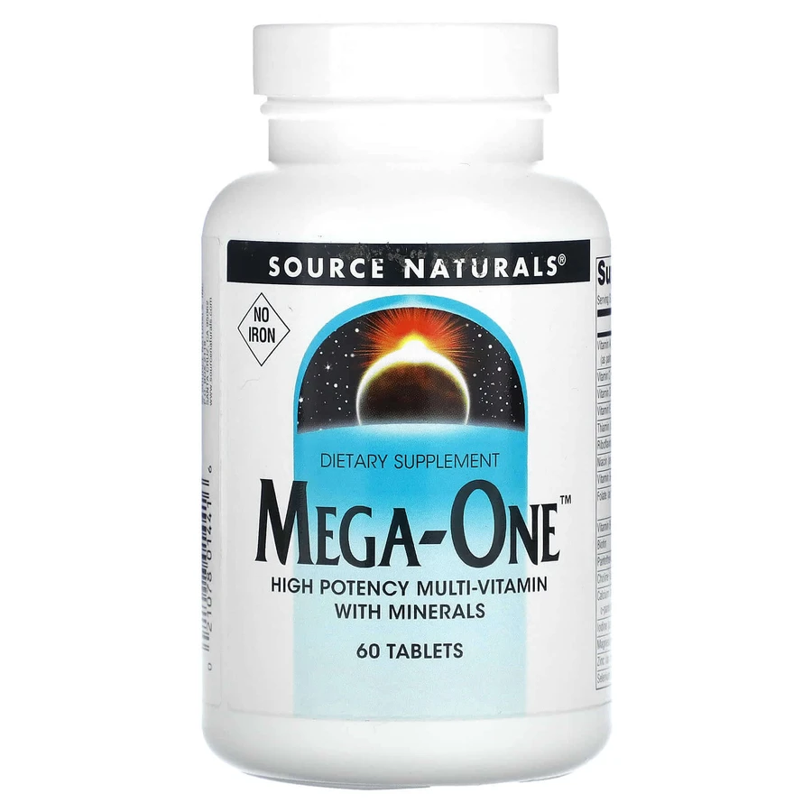 Мультивітаміни без заліза, Mega-One, Source Naturals, по 1 в день, 60 таблеток: ціни та характеристики