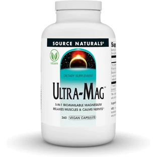 Магний ультра, Ultra-Mag, Source Naturals, 5-в-1, расслабляет мышцы и успокаивает нервы, 360 веганских капсул