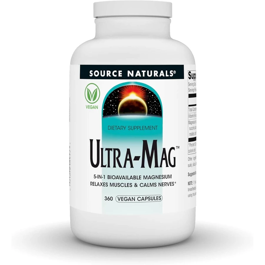 Магний ультра, Ultra-Mag, Source Naturals, 5-в-1, расслабляет мышцы и успокаивает нервы, 360 веганских капсул: цены и характеристики