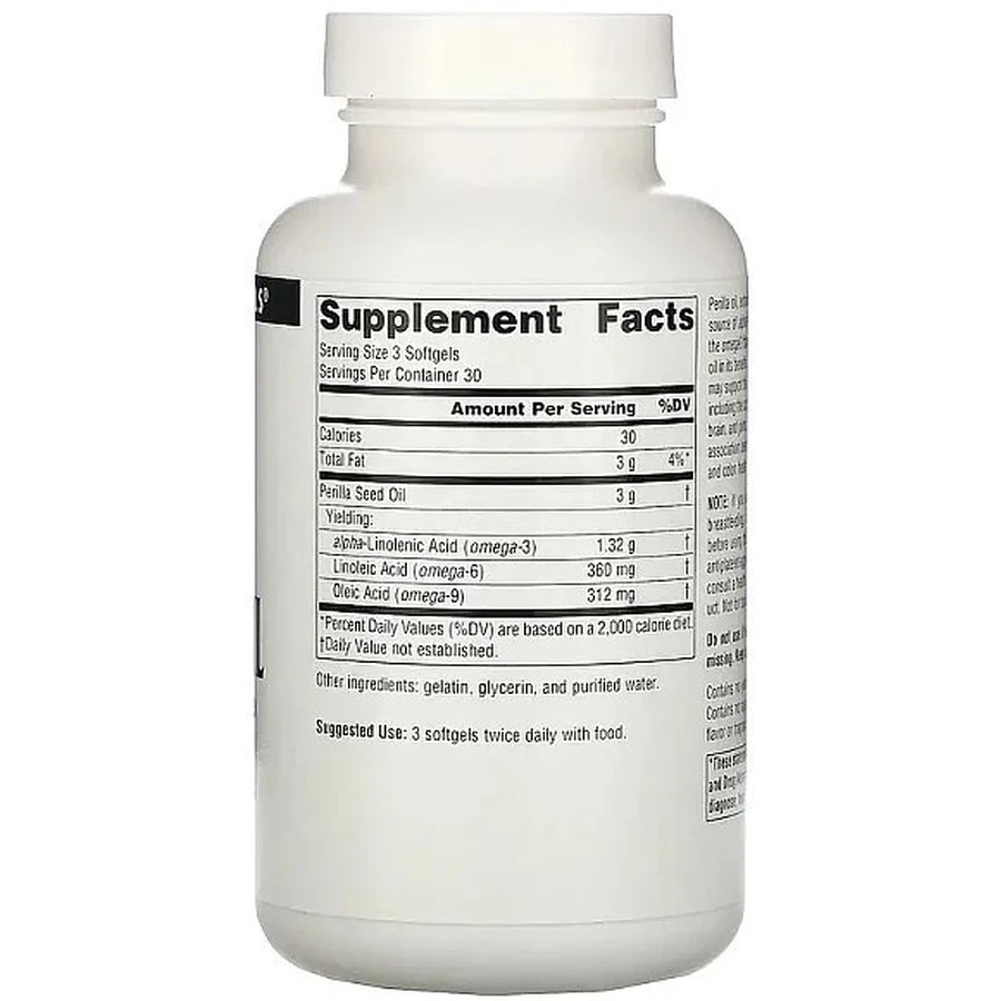 Масло периллы, Perilla Oil, Source Naturals, 1000 мг, 90 капсул: цены и характеристики