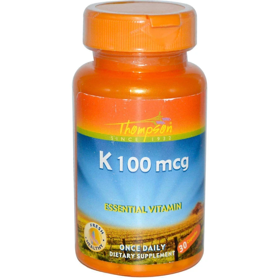 Вітамін К, Vitamin K, Thompson, 100 мкг, 30 капсул: ціни та характеристики