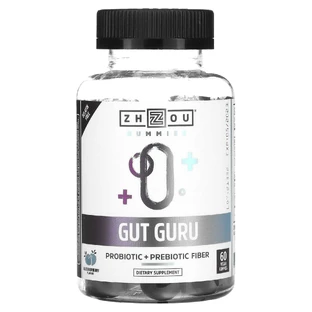 Пробіотик + пребіотична клітковина, Gut Guru, Zhou Nutrition, смак блакитної малини, 60 веганських жувальних цукерок