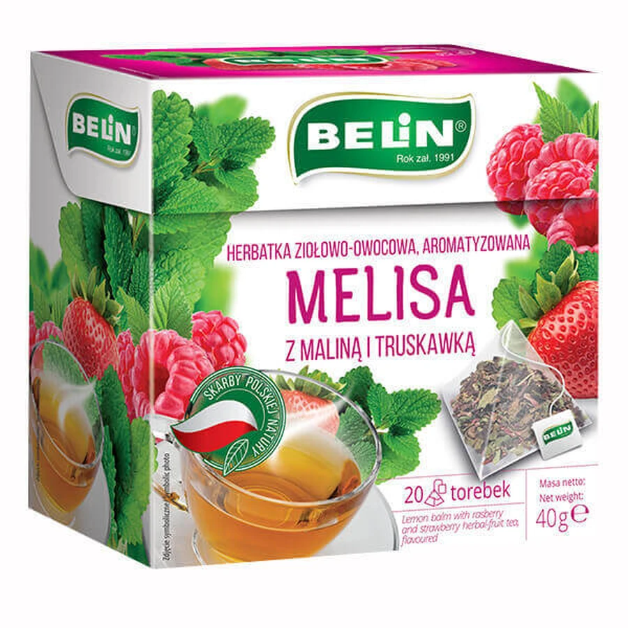 Belin Мелисса с малиной и клубникой, травяной и фруктовый чай, ароматизированный, 2 г х 20 пакетиков: цены и характеристики