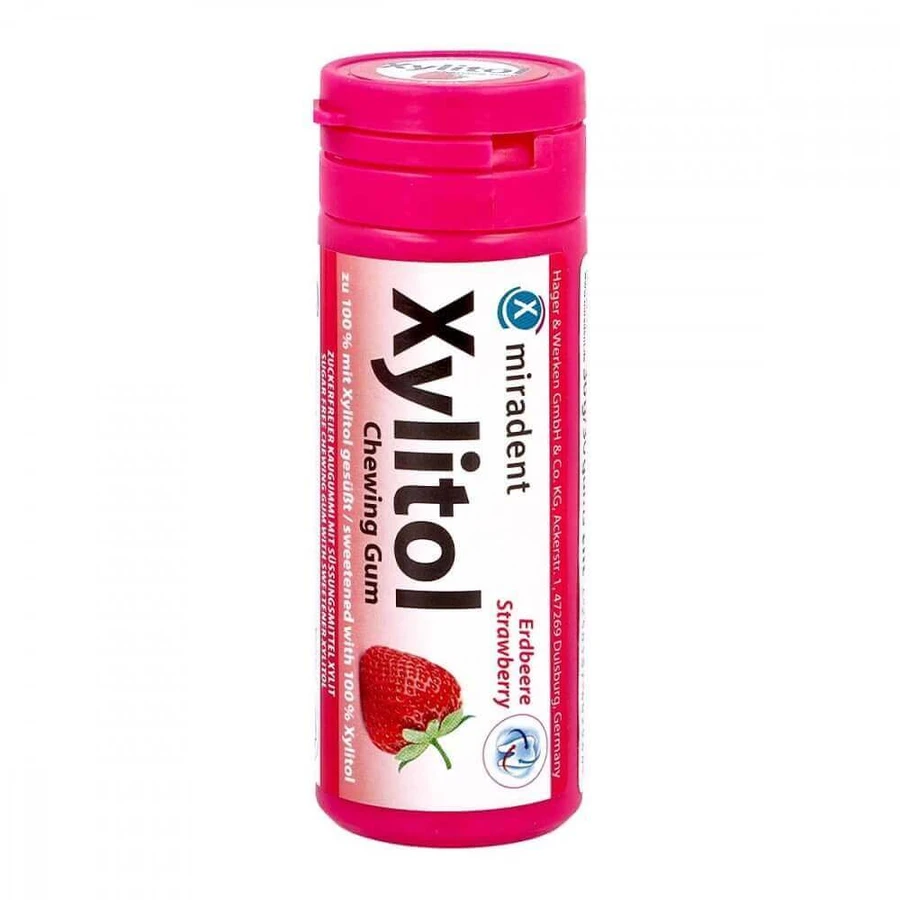 Miradent Xylitol, жевательная резинка с ксилитом для детей, со вкусом клубники, 30 штук: цены и характеристики