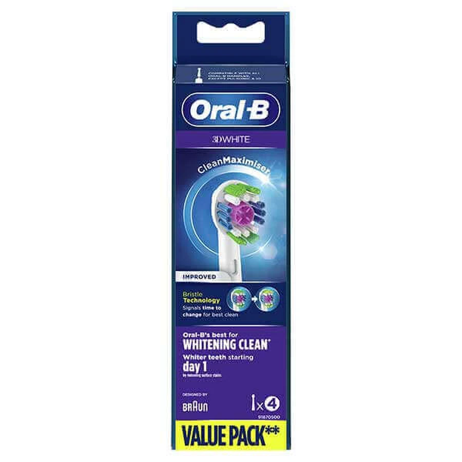 Oral-B 3D White, змінні щетинки для електричної зубної щітки Clean Maximiser, EB4 3DW, 4 штуки: ціни та характеристики