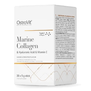 Морской коллаген + Гиалуроновая кислота + Витамин С OstroVit Marine Collagen + Hyaluronic Acid + Vitamin, со вкусом кокоса и персика, порошок 5 г, 30 пакетиков