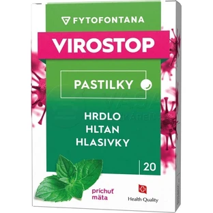 Пастилки VIROSTOP м'ятні 1×20 шт, дієтична добавка для горла, глотки та голосових зв'язок