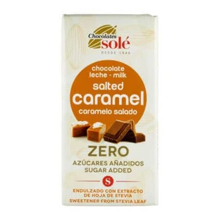 Молочний шоколад з солоною карамеллю, підсолоджений стевією, 100 г, Chocolates Sole