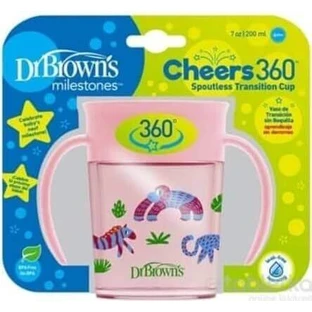 Кружка DR.BROWNS CHEERS 360° JUNGLE 6M+ рожева 1×200 мл, п'є без крапель та проливання