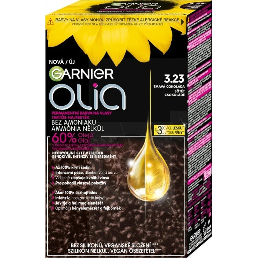 Garnier Olia стійка фарба для волосся 3.23 Темний шоколад набір 1×1, перманентна фарба для волосся: ціни та характеристики