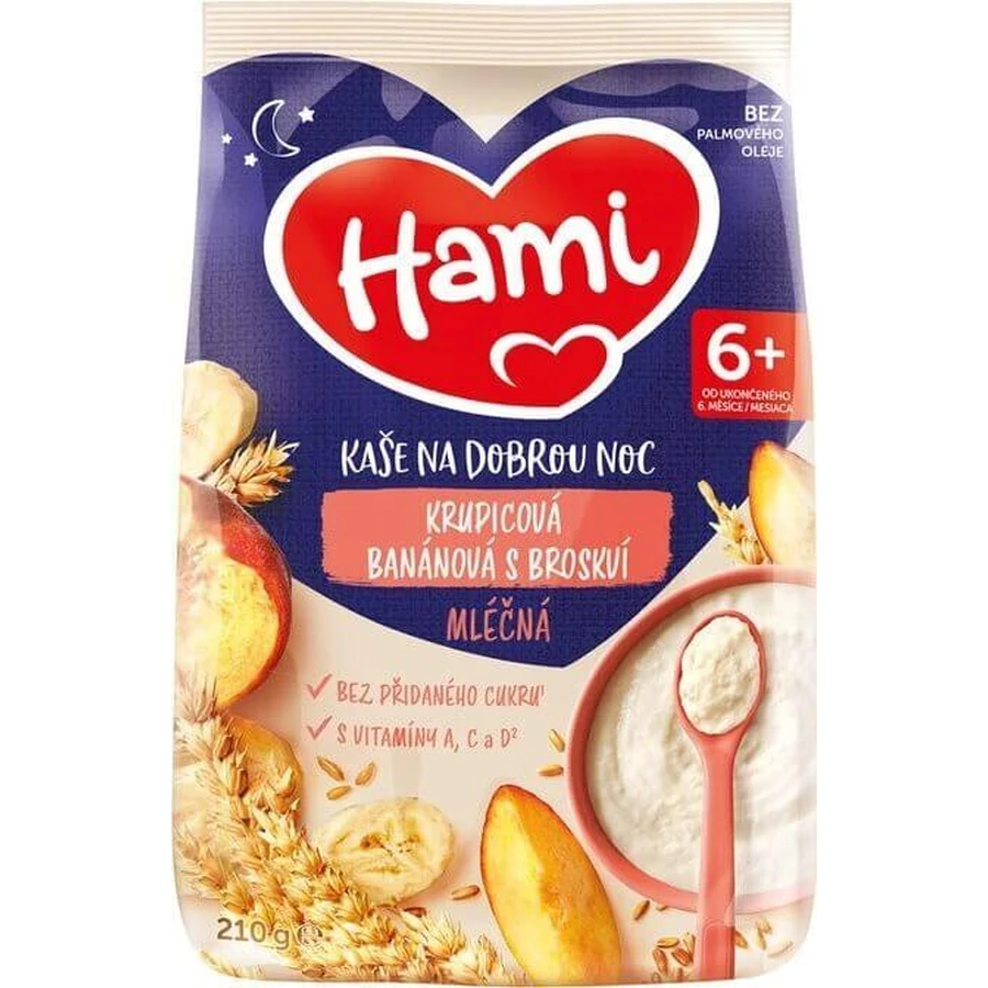 HAMI Mliena kaa манная каша банановая с персиком 1×210 г, манная каа: цены и характеристики
