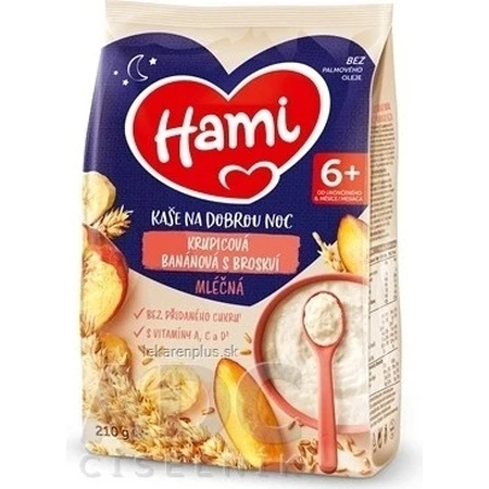 HAMI Mliena kaa манная каша банановая с персиком 1×210 г, манная каа: цены и характеристики