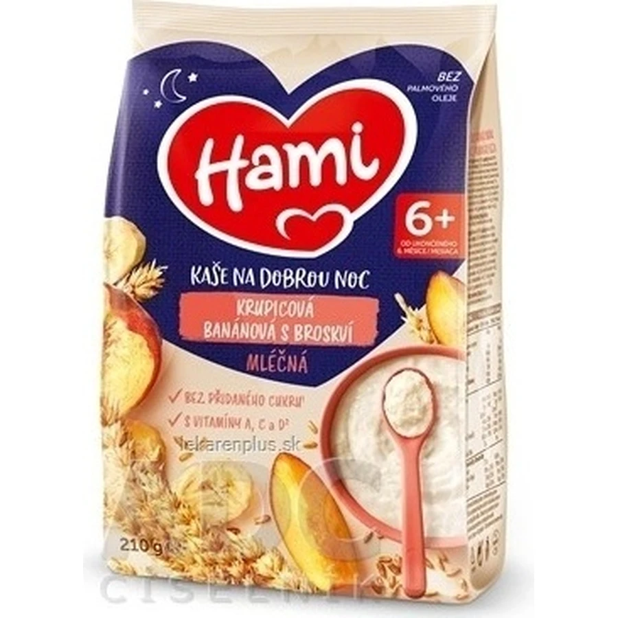 HAMI Mliena kaa манная каша банановая с персиком 1×210 г, манная каа: цены и характеристики