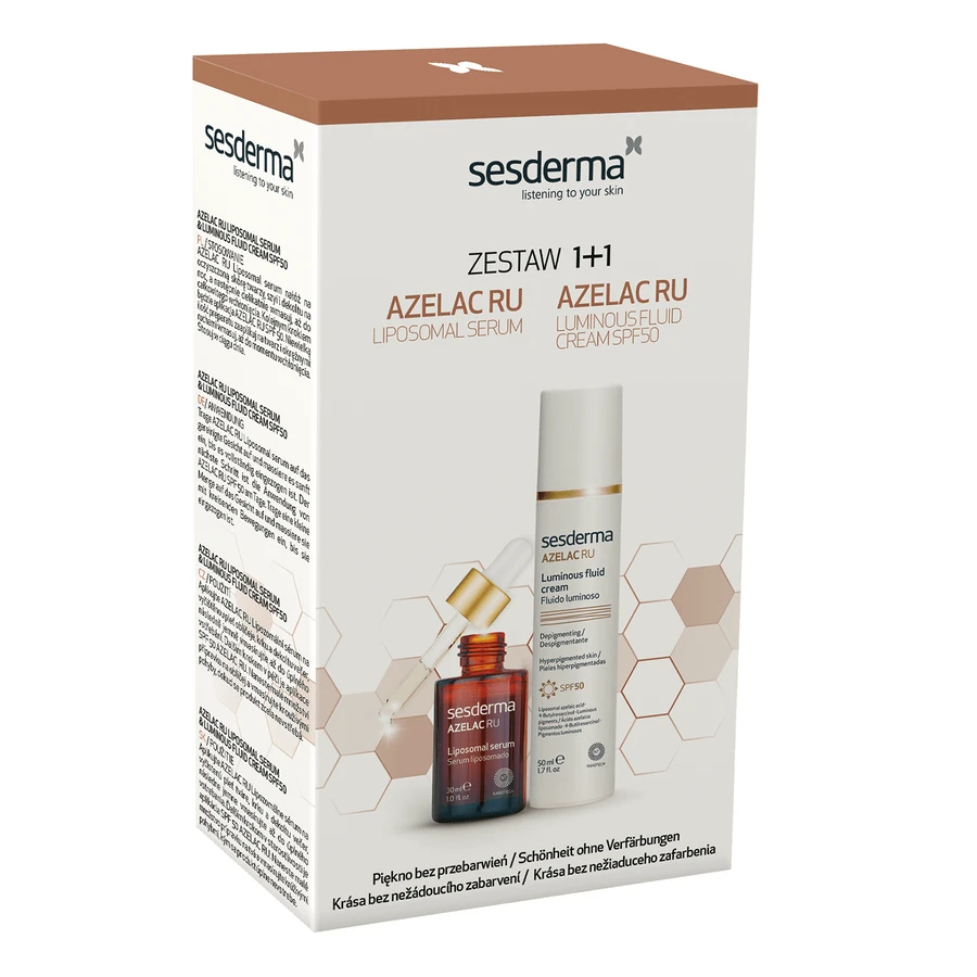 Набор Sesderma Azelac RU: Липосомальная сыворотка, 30 мл + Эмульсия для осветления кожи SPF 50, 50 мл: цены и характеристики