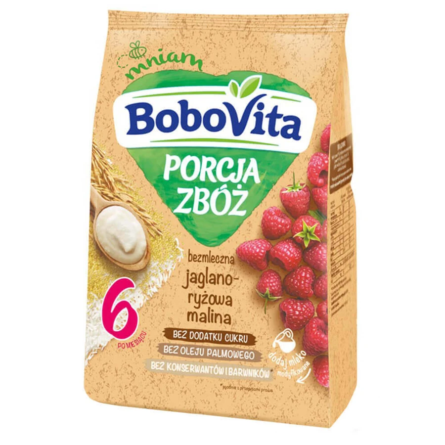 Каша BoboVita Porcja Zboó, малинова, безмолочна, без додавання цукру, після 6 місяців, 170 г: ціни та характеристики