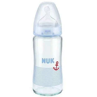 Скляна пляшечка Nuk із силіконовою соскою, 0-6 міс., 240 мл