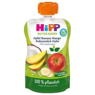 Пюре Hipp с яблоком, бананом, манго, кокосовым молоком, овсяными хлопьями, 1 год+, 100 г