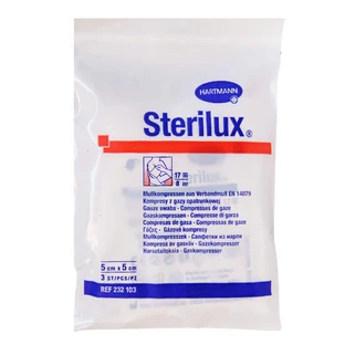 Sterilux, марлевые тампоны, 17 нитей, 8 слоев, 5 см x 5 см, 3 шт.