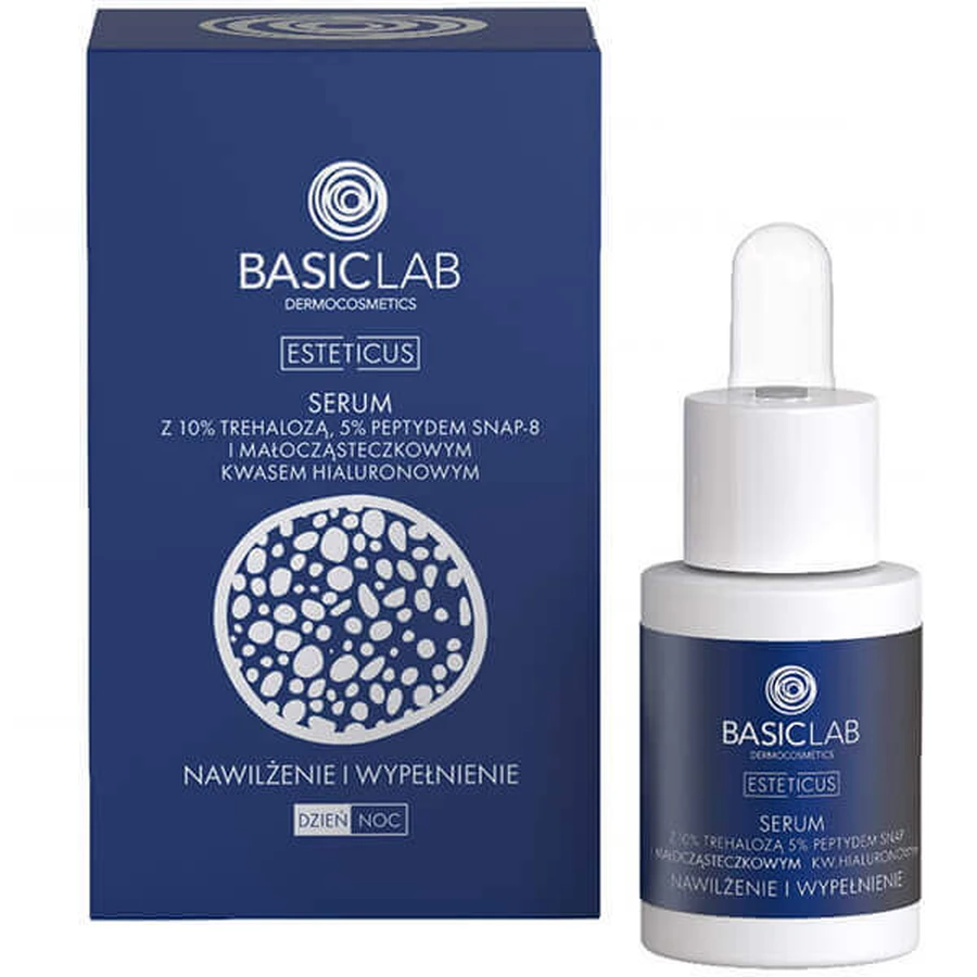 Сыворотка BasicLab Esteticus с 10% трегалозы. 5% пептида SNAP-8 и молекулярной гиалуроновой кислоты, 15 мл: цены и характеристики