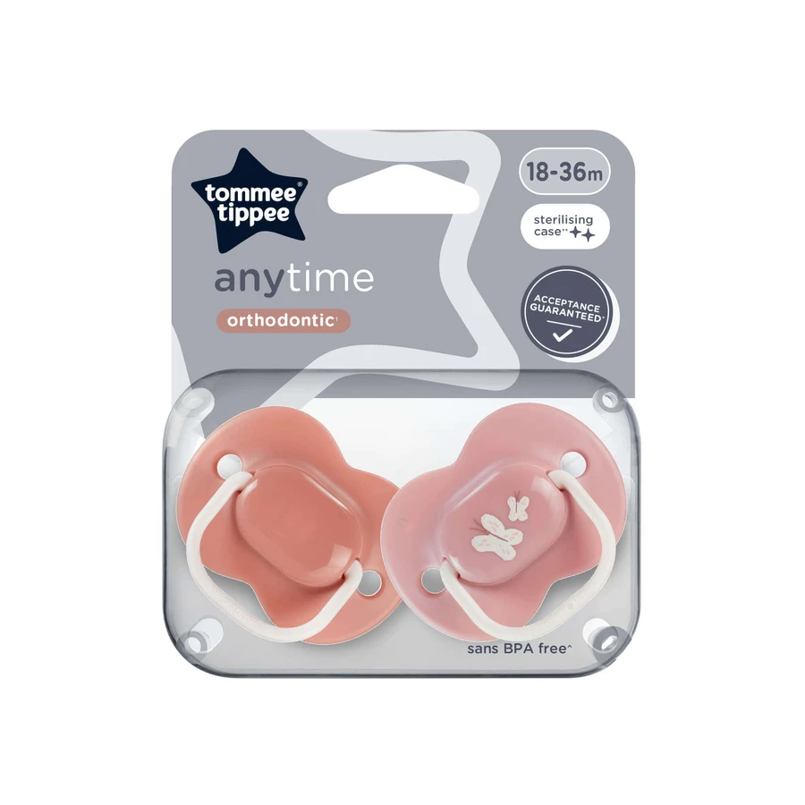 Ортодонтические пустышки Anytime, 18-36 месяцев, 2 штуки, бабочка, Tommee Tippee: цены и характеристики
