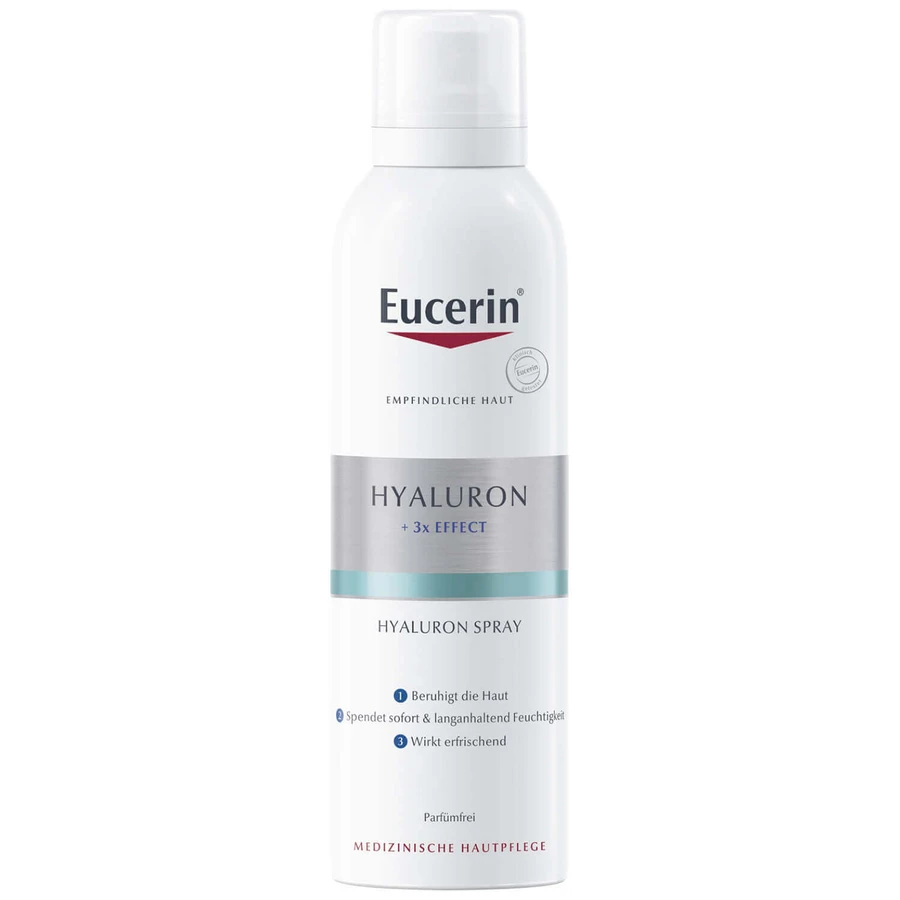 Eucerin Hyaluron + 3x Effect, зволожуючий і заспокійливий спрей для обличчя з гіалуроновою кислотою, 150 мл: ціни та характеристики