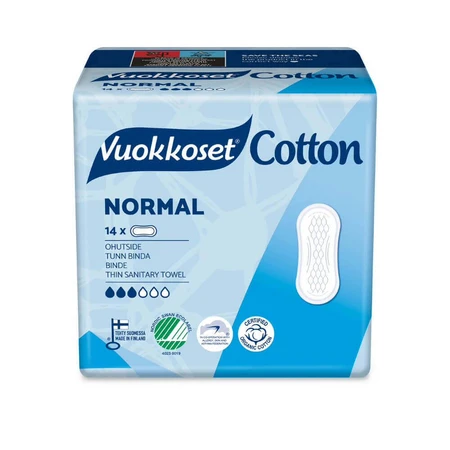 Vuokkoset Cotton, гигиенические салфетки без крылышек, Normal, 14 шт.: цены и характеристики