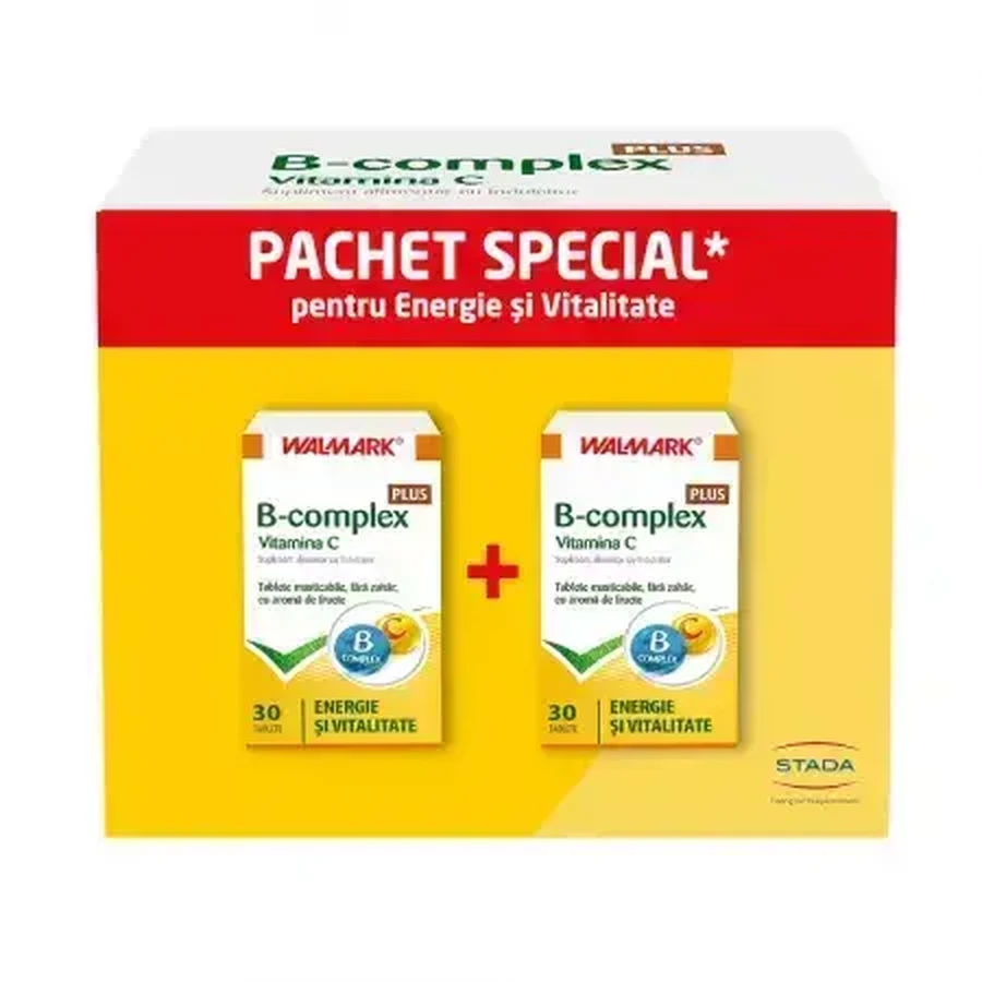 Комплекс В Плюс витамин С Walmark B complex Plus Vitamina C с фруктовым вкусом, 2 упаковки по 30 шт.: цены и характеристики