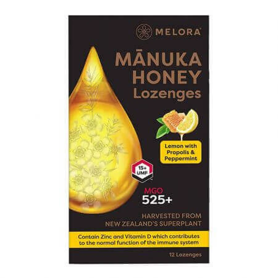 Капли меда манука с лимоном и прополисом, 12 штук, Melora: цены и характеристики