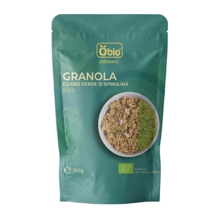 Органическая гранола с зеленым ячменем и спирулиной, 200 г, Obio