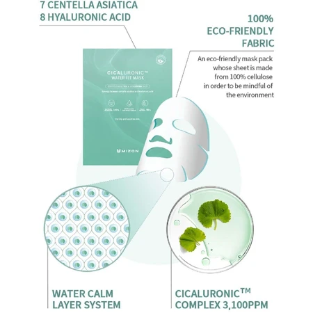 Mizon Cicaluronic Water Fit Mask - Успокаивающая веганская маска 24 г: цены и характеристики