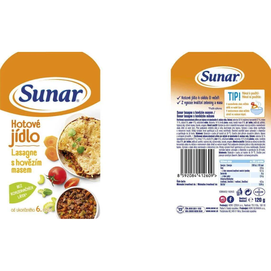 Лазанья Sunar с говядиной 6м+ 120 г: цены и характеристики