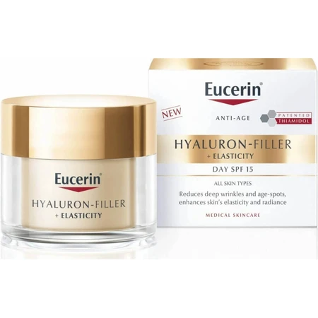 Денний крем Eucerin HYALURON-FILLER+ELASTICITY 1×50 мл, що заповнює глибокі зморшки: ціни та характеристики
