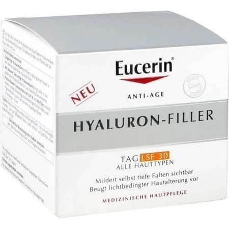 Денний крем Eucerin HYALURON-FILLER+ELASTICITY 1×50 мл, що заповнює глибокі зморшки: ціни та характеристики