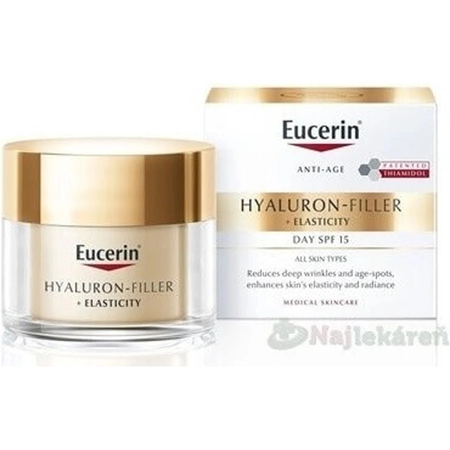 Денний крем Eucerin HYALURON-FILLER+ELASTICITY 1×50 мл, що заповнює глибокі зморшки: ціни та характеристики