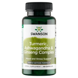 Swanson Turmeric, Ashwagandha & Ginseng Complex, куркума, ашвагандха и имбирь, 60 капсул