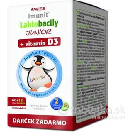 SWISS Lactobacilli JUNIOR Immunit + витамин D3 60+12 табл.+ подарок 1×72 табл, витамины: цены и характеристики
