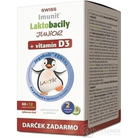 SWISS Lactobacilli JUNIOR Immunit + витамин D3 60+12 табл.+ подарок 1×72 табл, витамины: цены и характеристики