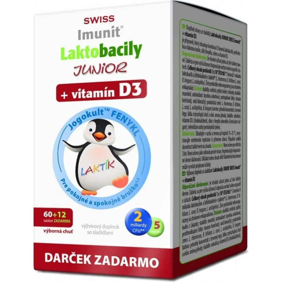 SWISS Lactobacilli JUNIOR Immunit + витамин D3 60+12 табл.+ подарок 1×72 табл, витамины: цены и характеристики