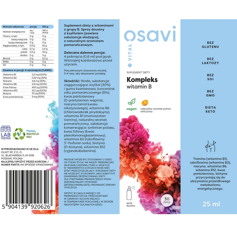 Osavi Vital Vitamin B complex, спрей для полости рта, со вкусом апельсина, 25 мл: цены и характеристики