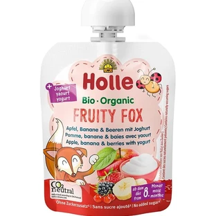 Органічне пюре Holle Fruity Fox з яблук, бананів та ягід з йогуртом, 85 г