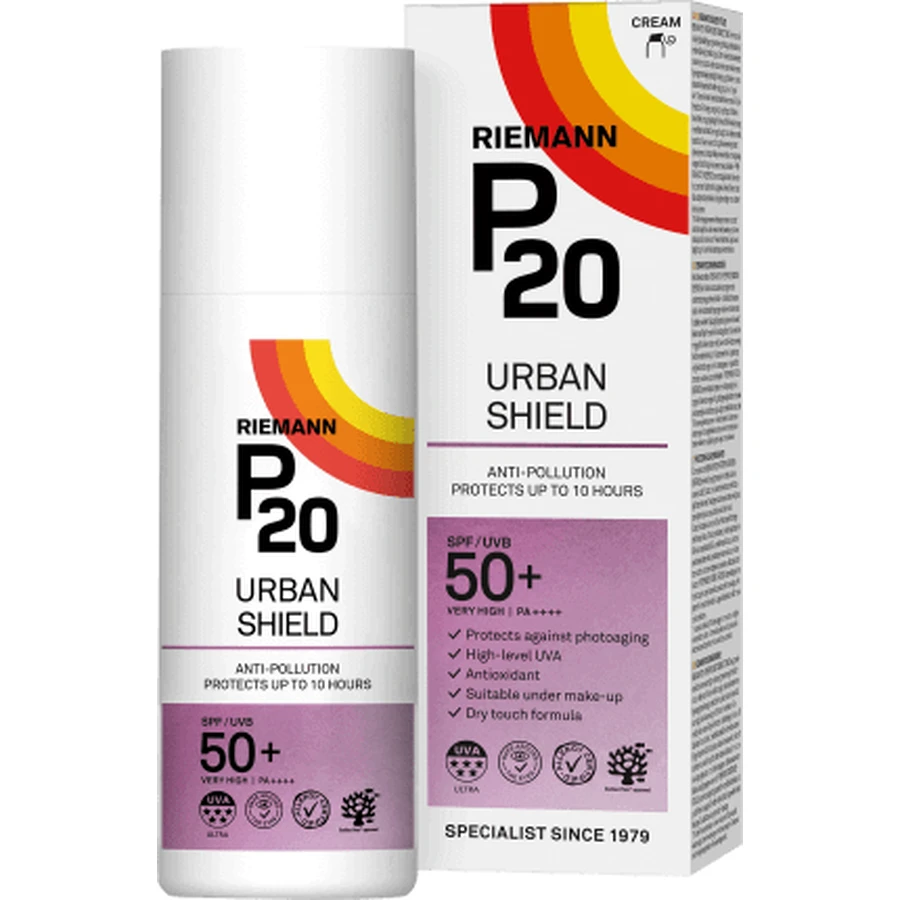 Сонцезахисний крем для обличчя SPF 50+ P20 Urban Shield, 50 мл, Riemann: ціни та характеристики