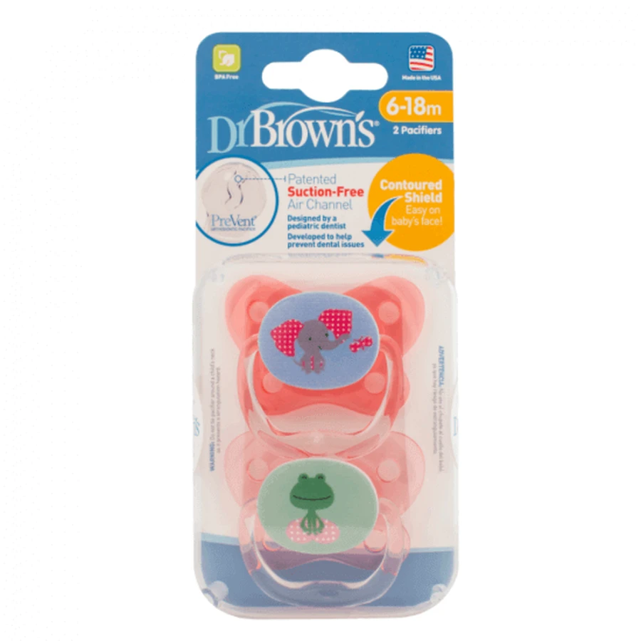 Набір з 2 силіконових пустушок PreVent Butterfly design Pink, 6-18 місяців, Dr Brown`s: ціни та характеристики