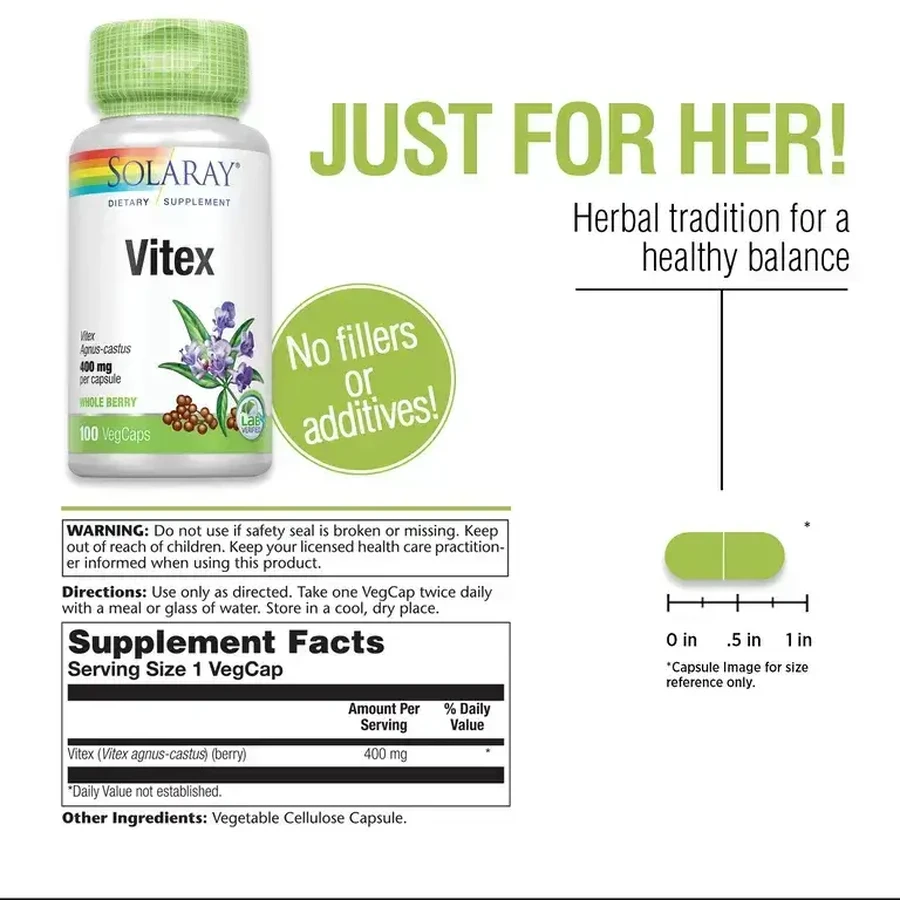 Витекс 400 мг, 100 капсул, Solaray: цены и характеристики