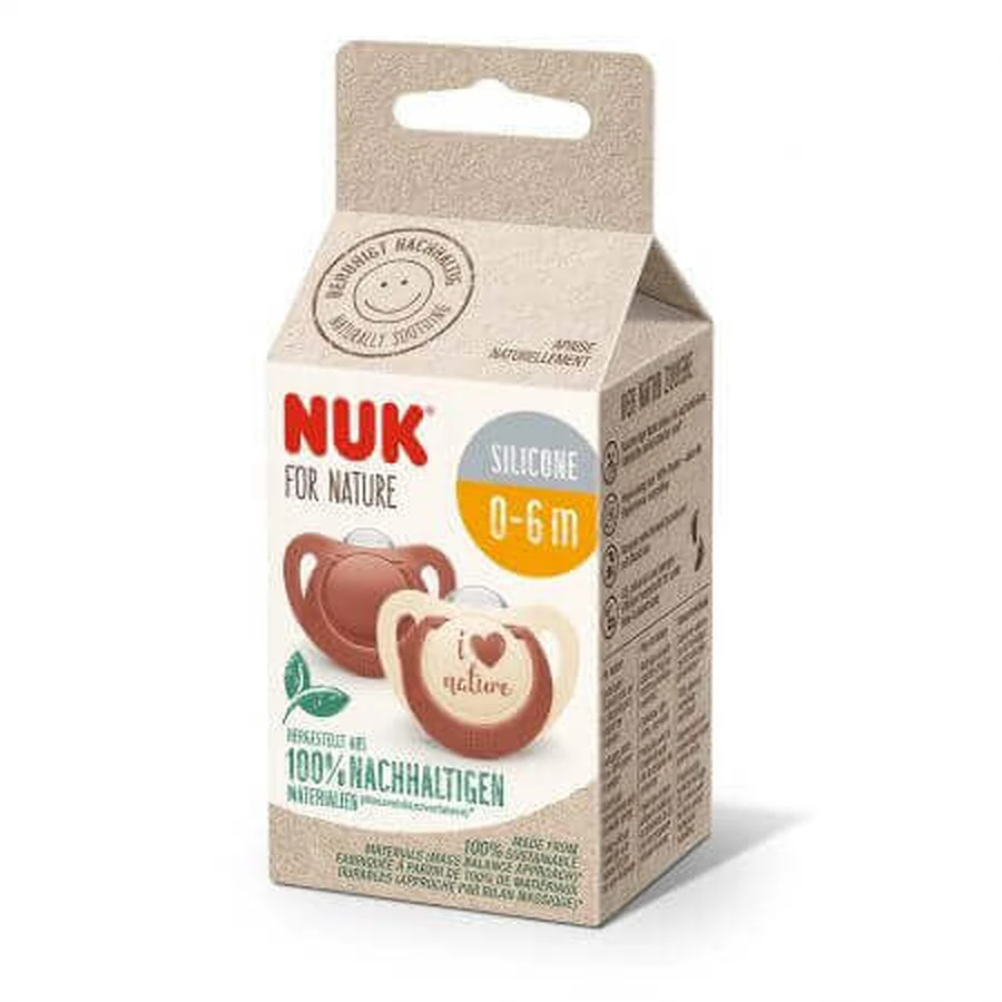 Силиконовая пустышка M1 Nature, 0-6 месяцев, 2 штуки, красный, Nuk, Nuk: цены и характеристики