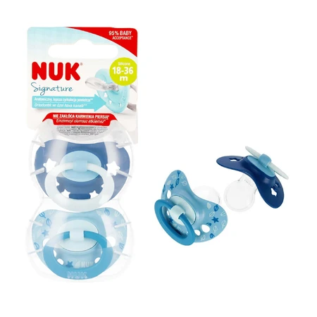 NUK Signature, пустушка, силіконова, анатомічна, синя, 18-36 місяців, 2 шт.: ціни та характеристики
