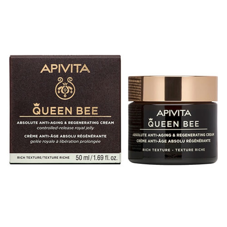 Крем для обличчя Apivita Queen Bee насиченої текстури для комплексної антивікової та регенеруючої дії, 50 мл: ціни та характеристики