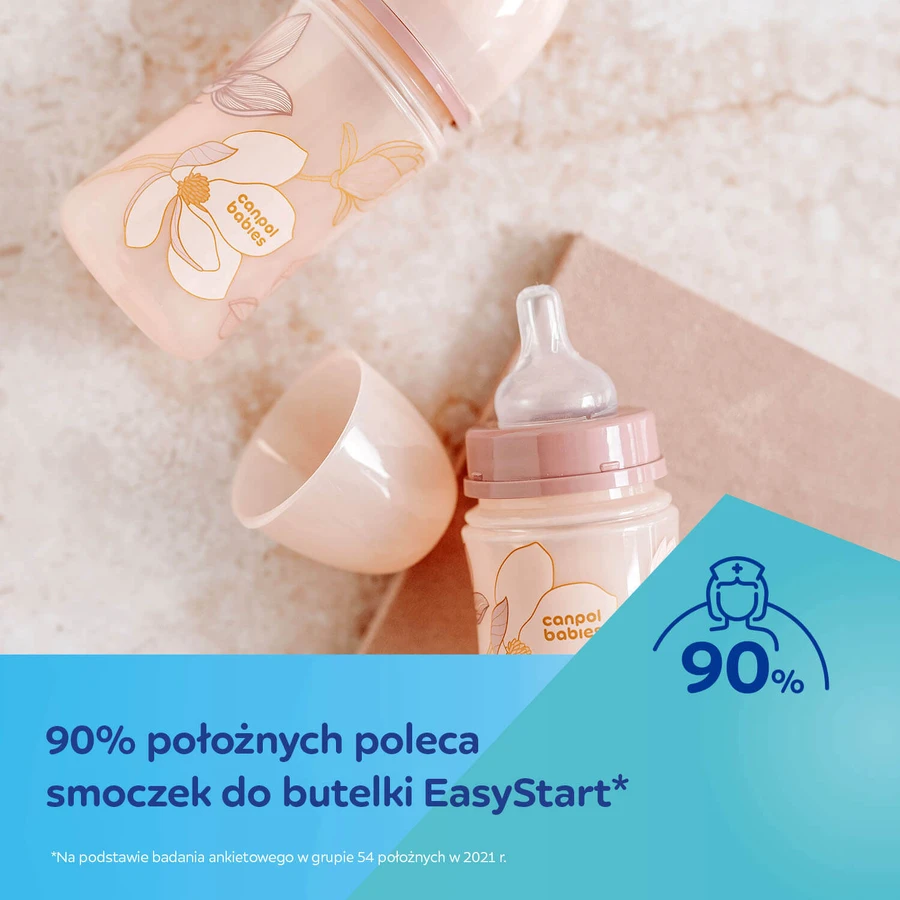 Canpol Babies EasyStart, пляшечка проти кольок, з широким горлом, золотий, синій, 35/240, від 3 місяців, 240 мл: ціни та характеристики