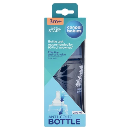 Canpol Babies EasyStart, пляшечка проти кольок, з широким горлом, золотий, синій, 35/240, від 3 місяців, 240 мл: ціни та характеристики