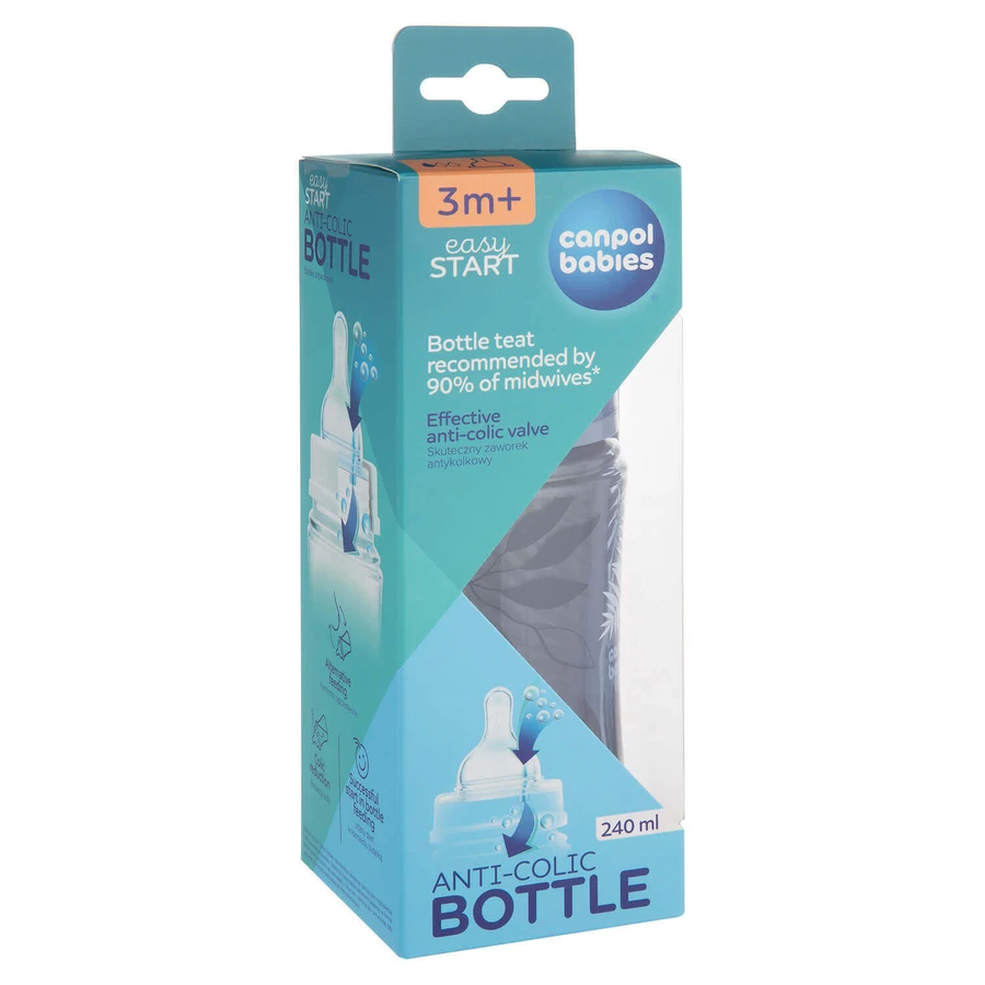 Canpol Babies EasyStart, пляшечка проти кольок, з широким горлом, золотий, синій, 35/240, від 3 місяців, 240 мл: ціни та характеристики
