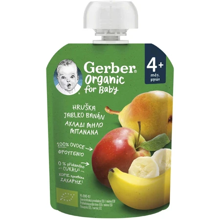 Gerber Органік пакетик груша, яблуко та банан 4м+, 90 г: ціни та характеристики